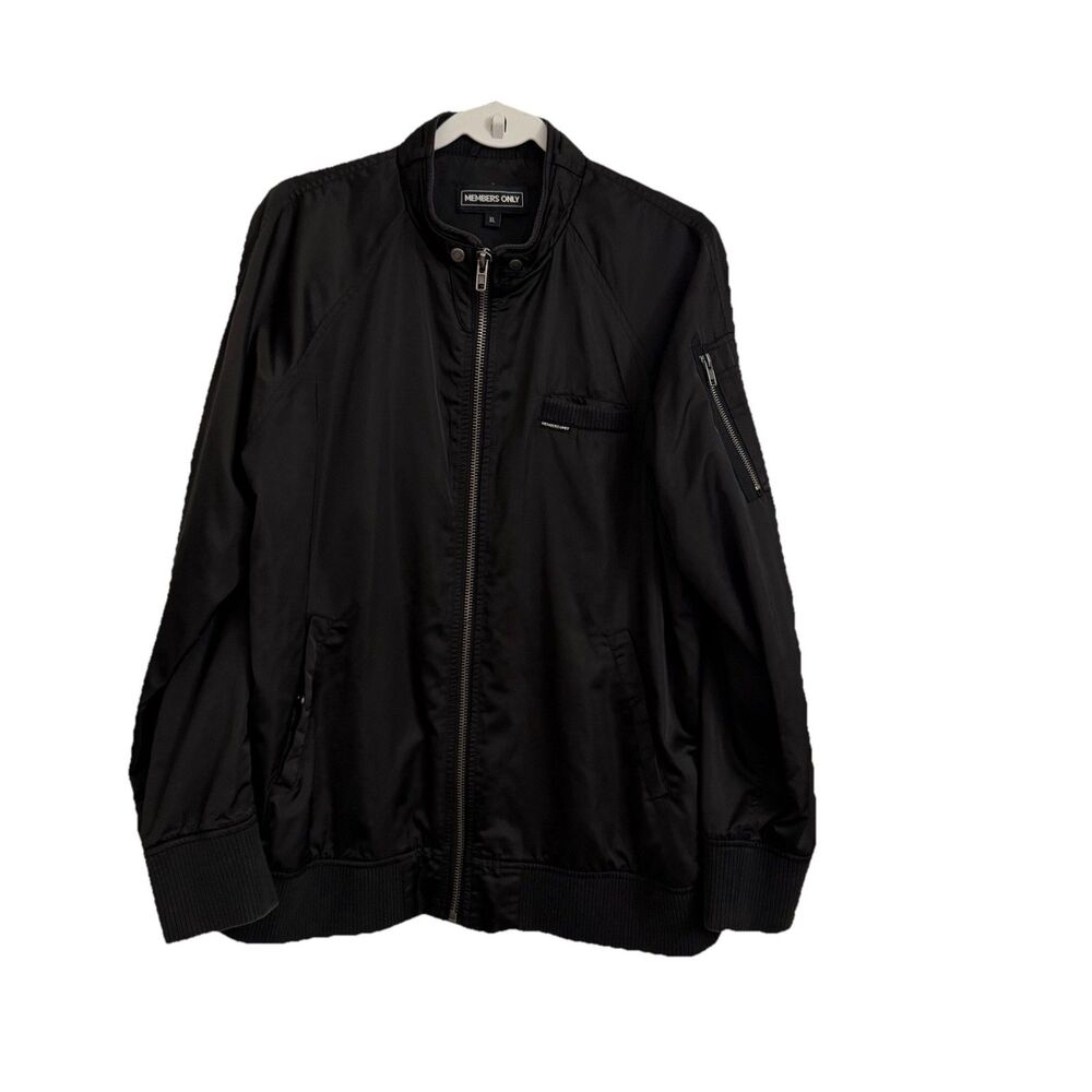 Members Only Racing Jacket Womens XL Black Bomber Full Zip Satin Outdoor Pockets